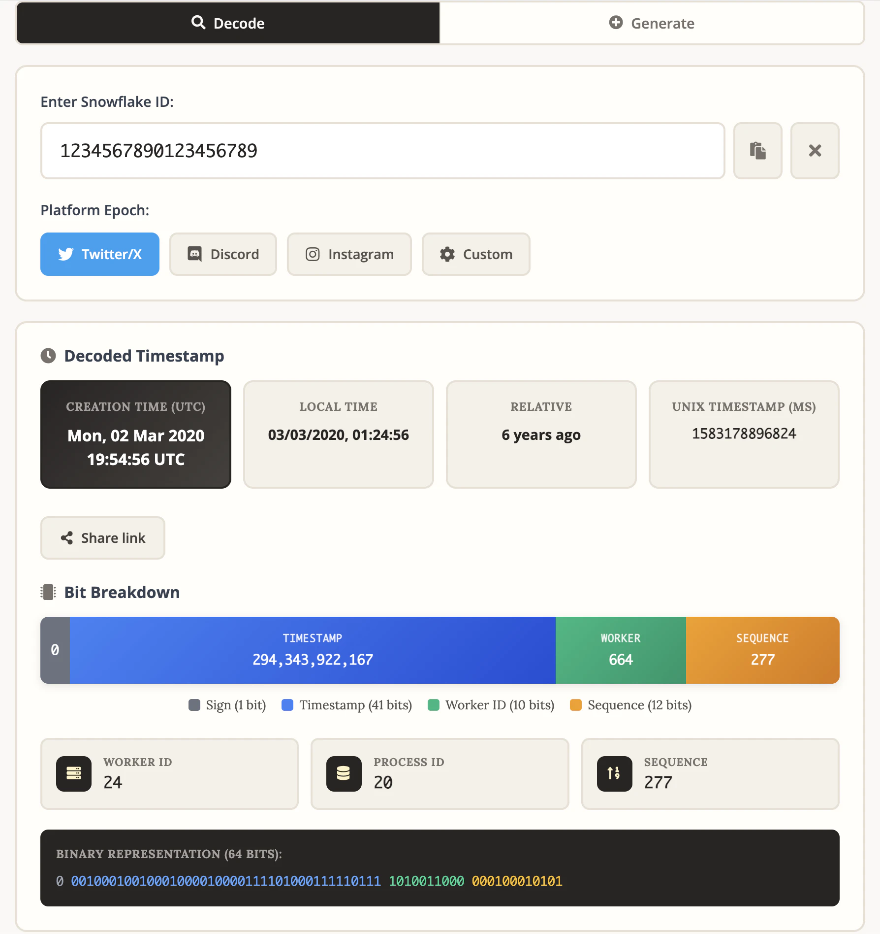 Snowflake ID Decoder screenshot 1
