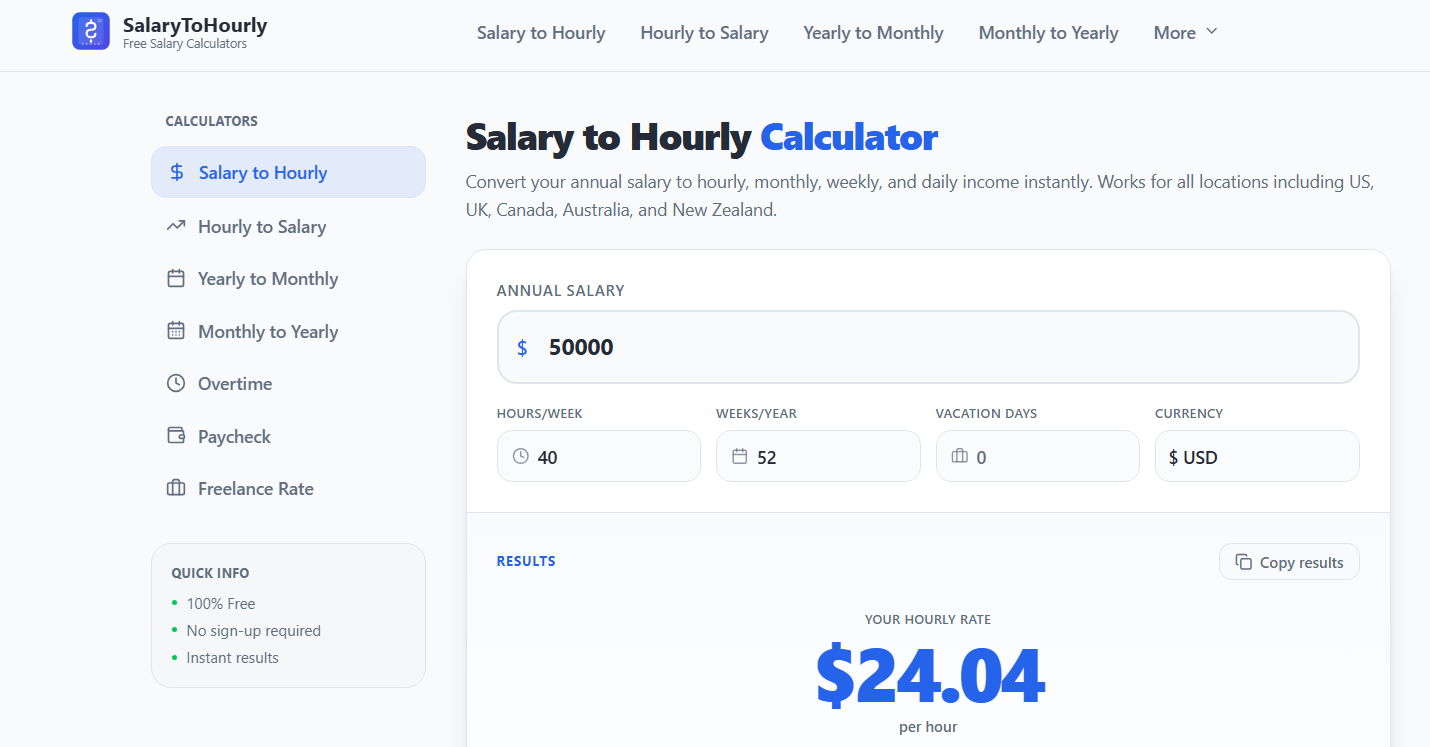 SalaryToHourlyCalculator.net