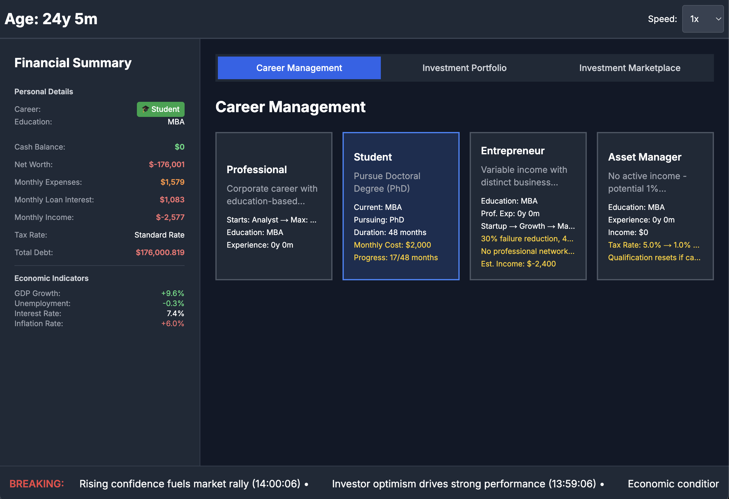 Financial Life Simulator - Screenshot 2 showing product features and functionality
