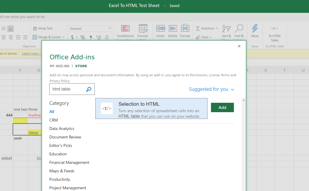 Excel to HTML table gallery image