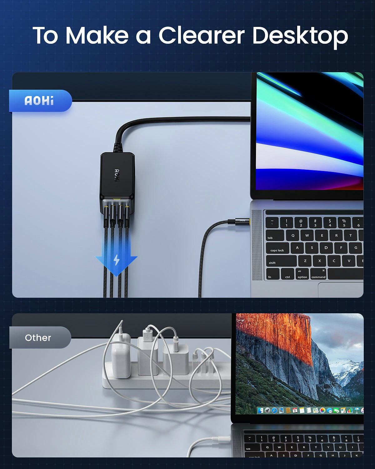 Media AOHI 65W Desktop Charger dengan 4 port 5