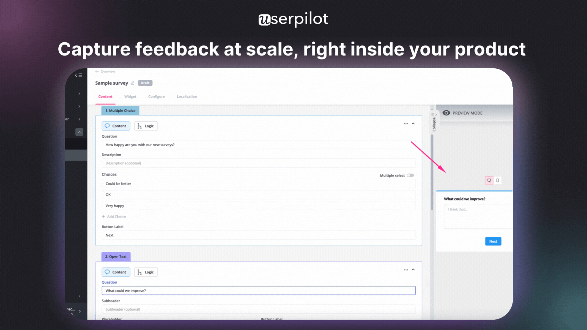 UserPilot 조사 - 30 개의 템플릿을 사용한 AI 구동 인앱 설문 조사 미디어 3