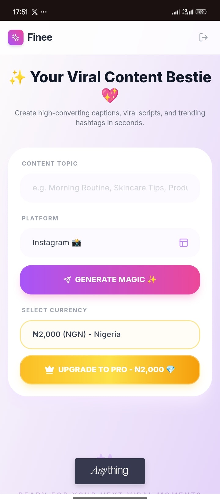 Finee: Viral Content Generator for Girls - Screenshot 2 showing product features and functionality