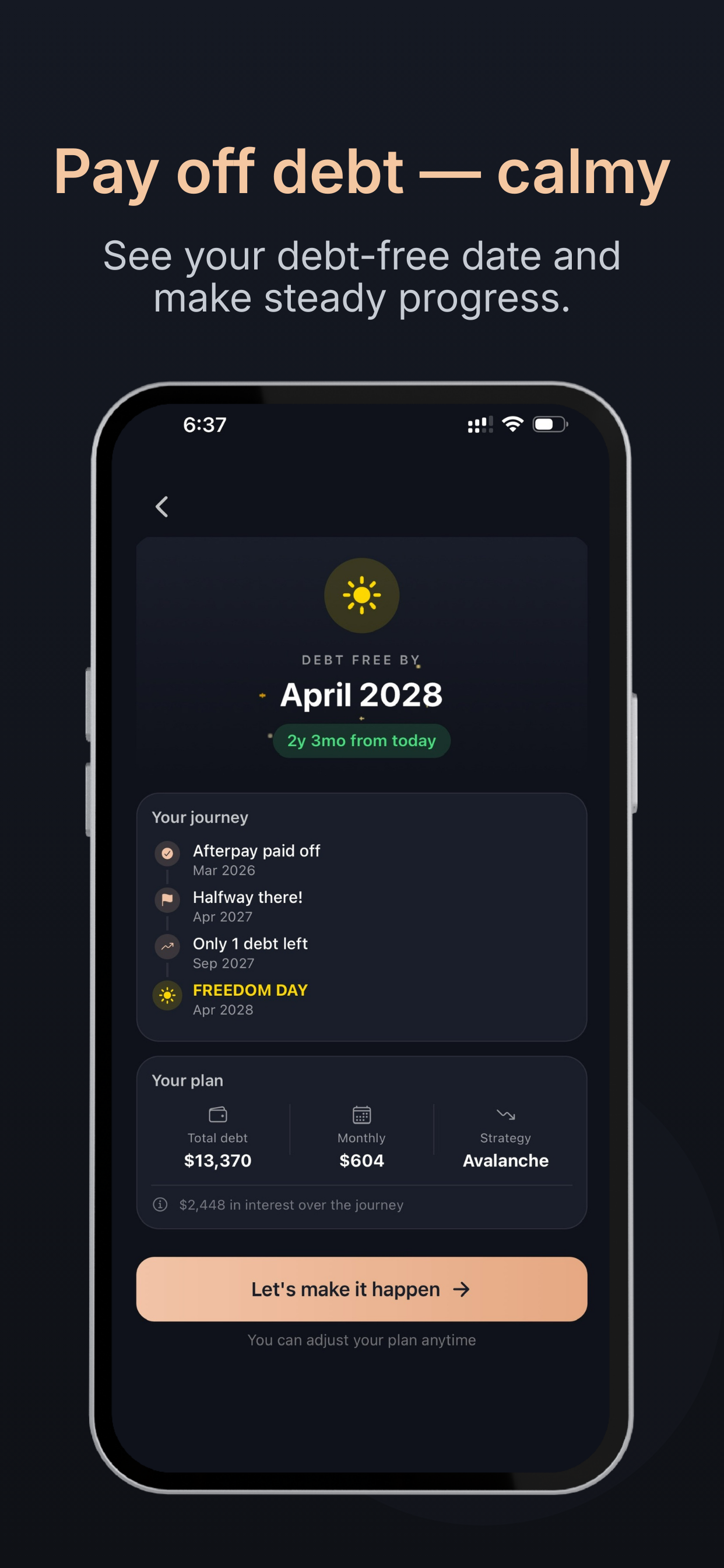 RAYN: Calm Debt Tracker - Main product screenshot demonstrating key features and user interface