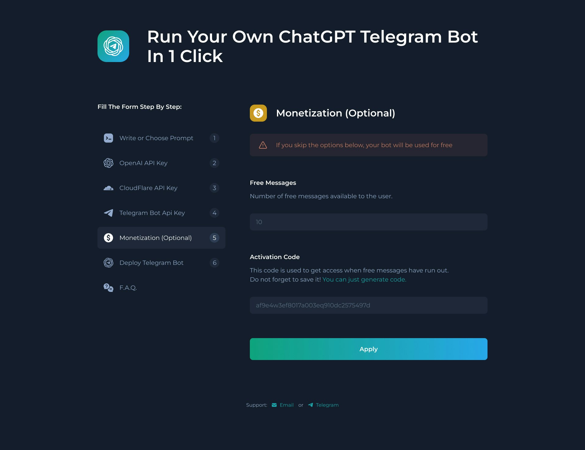 Interface de création de bot télégramme de chatgpt media 4