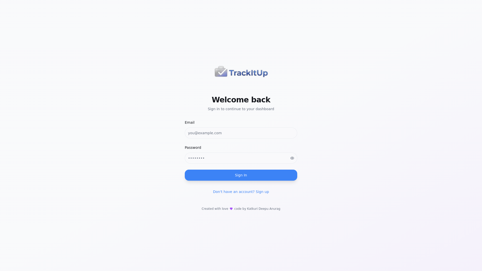 TrackItUp - Main screenshot showing features and interface
