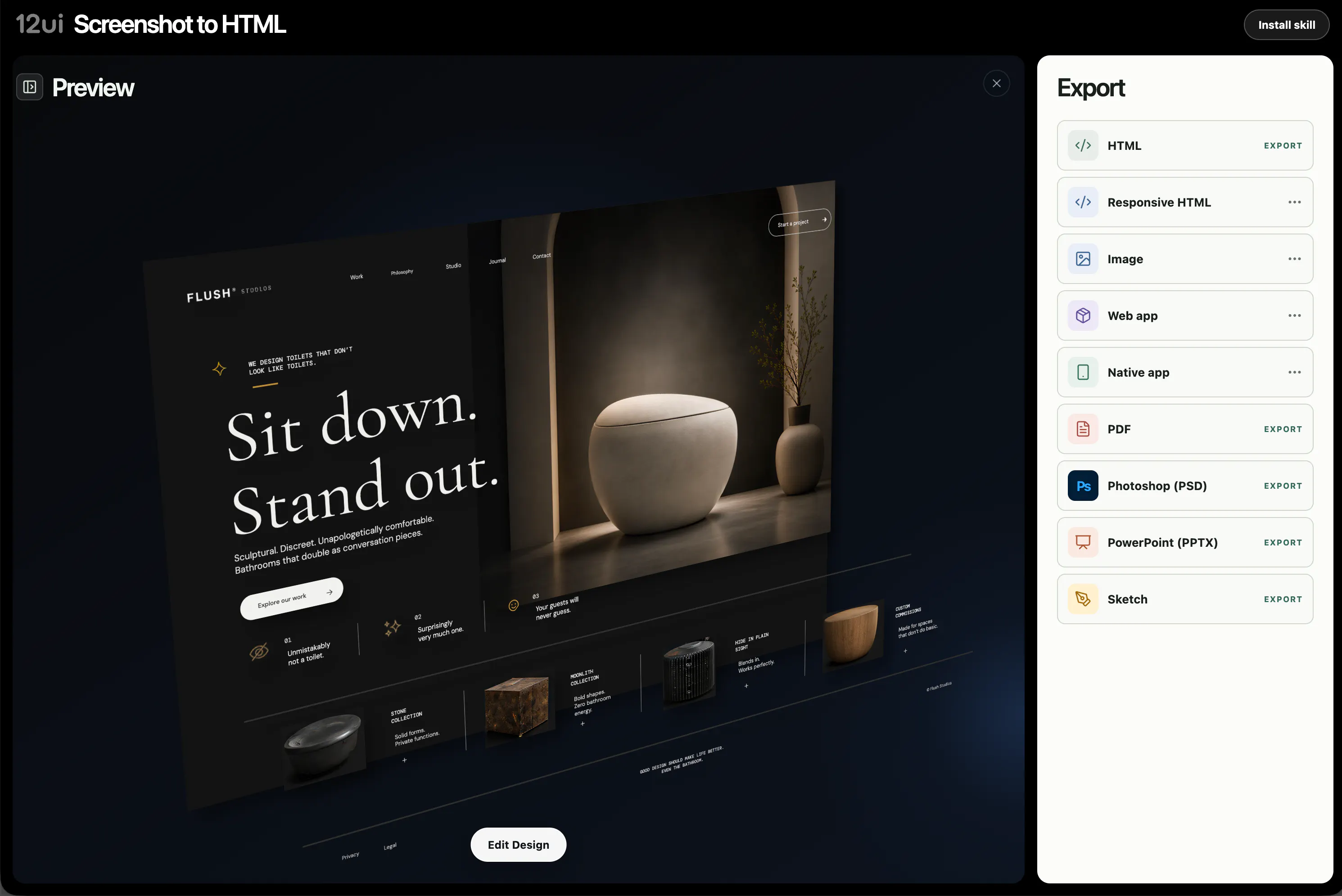 Screenshot to responsive HTML (and more) gallery image