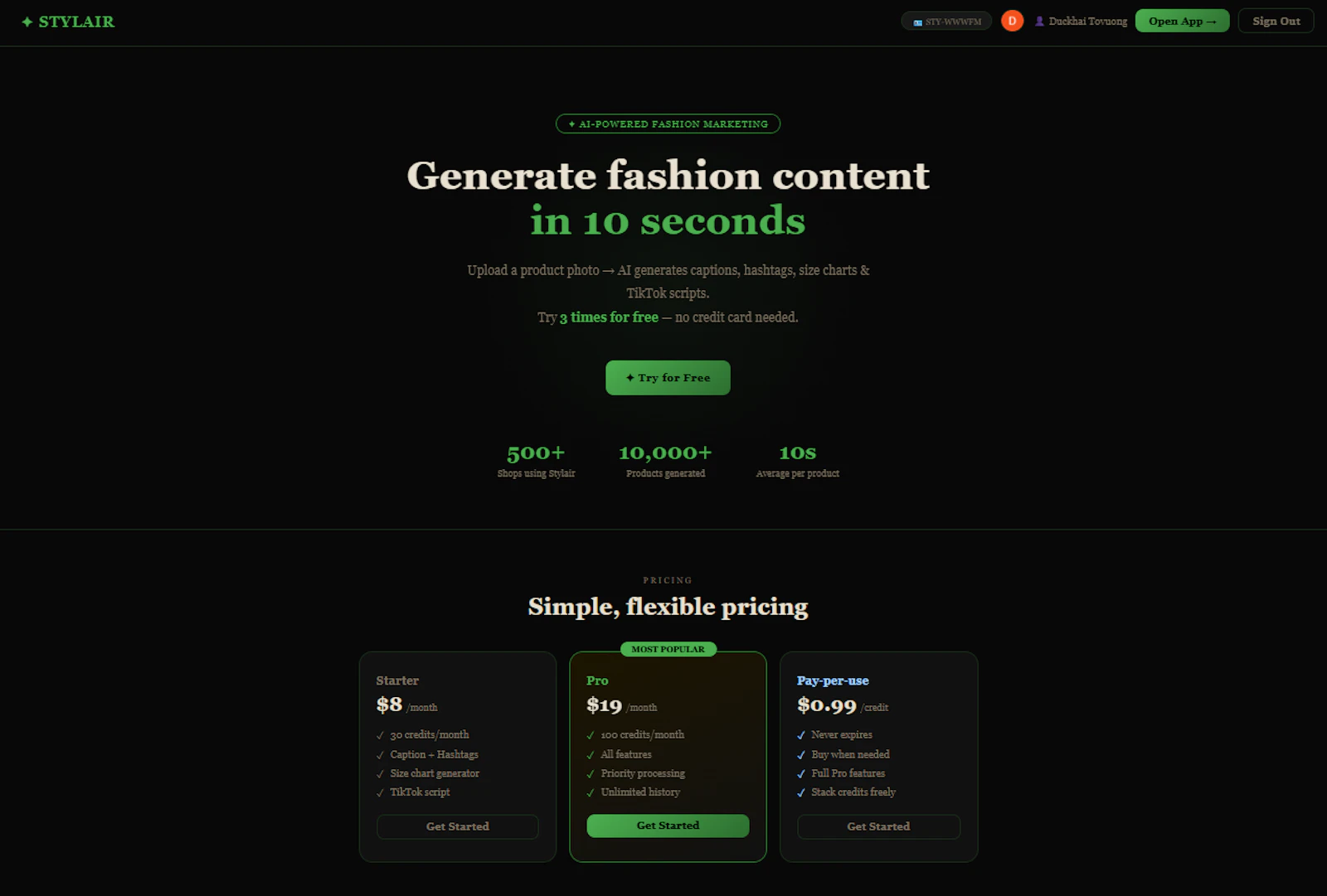 Stylair caption fashion screenshot 1