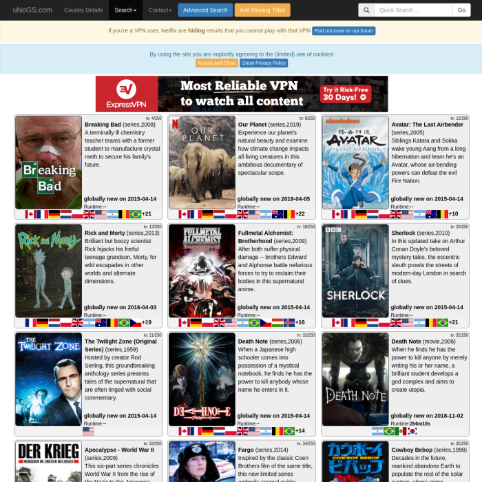 Unofficial Netflix Online Global Search