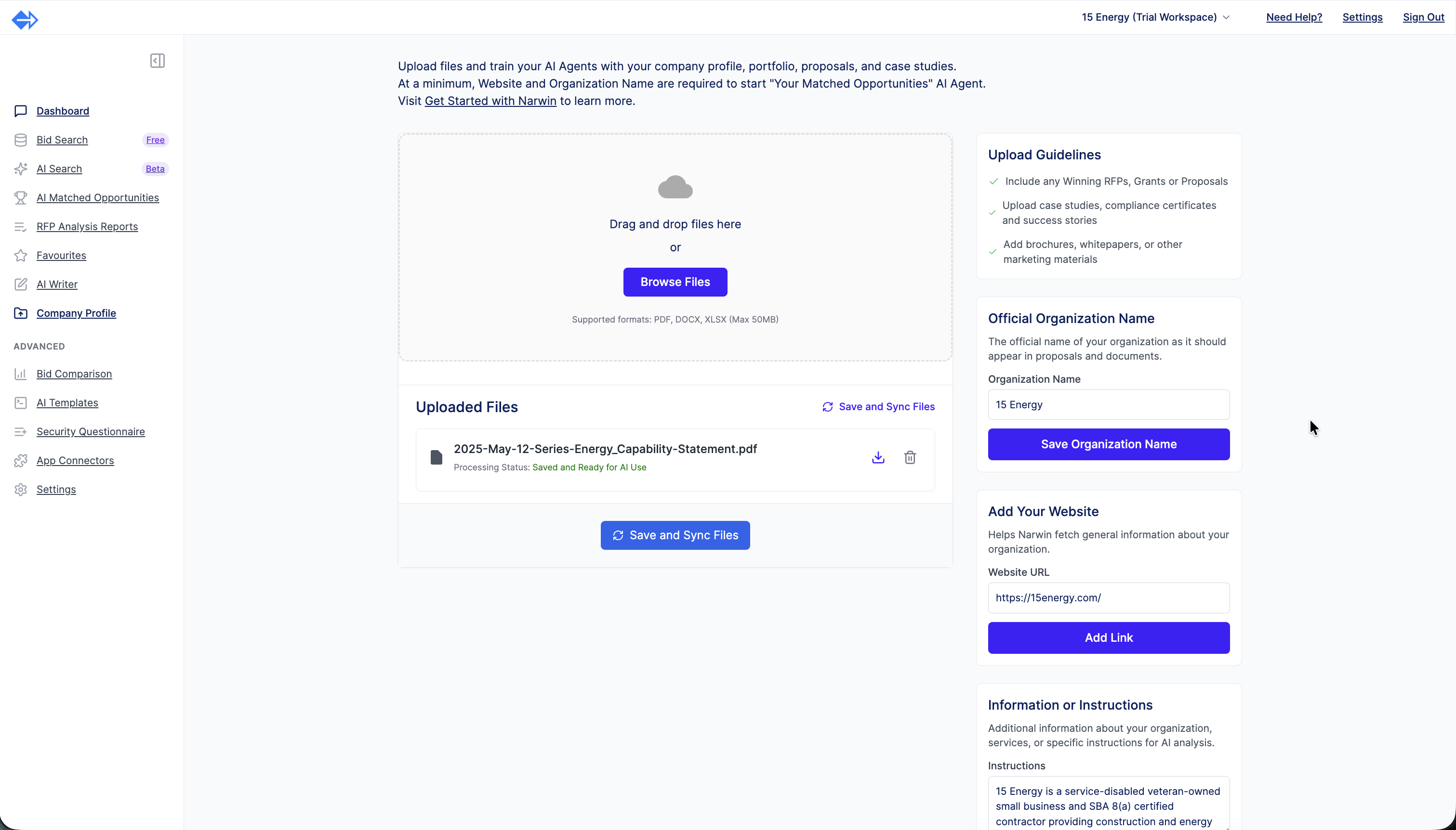 Narwin.AI Gov Bid & Tender Matching Tool gallery image
