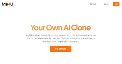Smartphone with Me4U app open, showing chat conversation with celebrity clone 