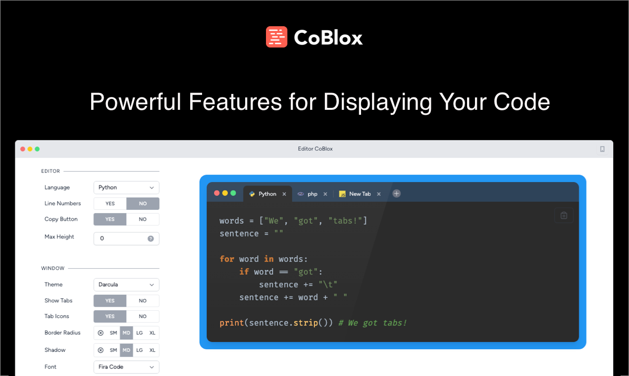 COBLOX - Eleva il tuo codice, crea bellissimi blocchi di codice incorporabili media 3