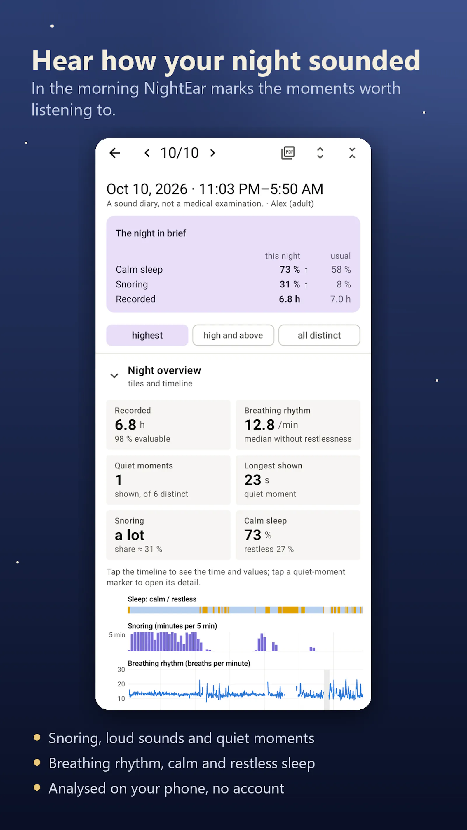 NightEar - Snore & Sleep Log screenshot 1