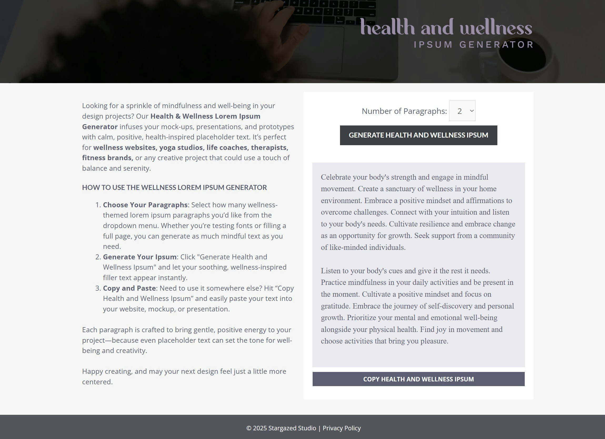 Health and Wellness Ipsum Generator gallery image