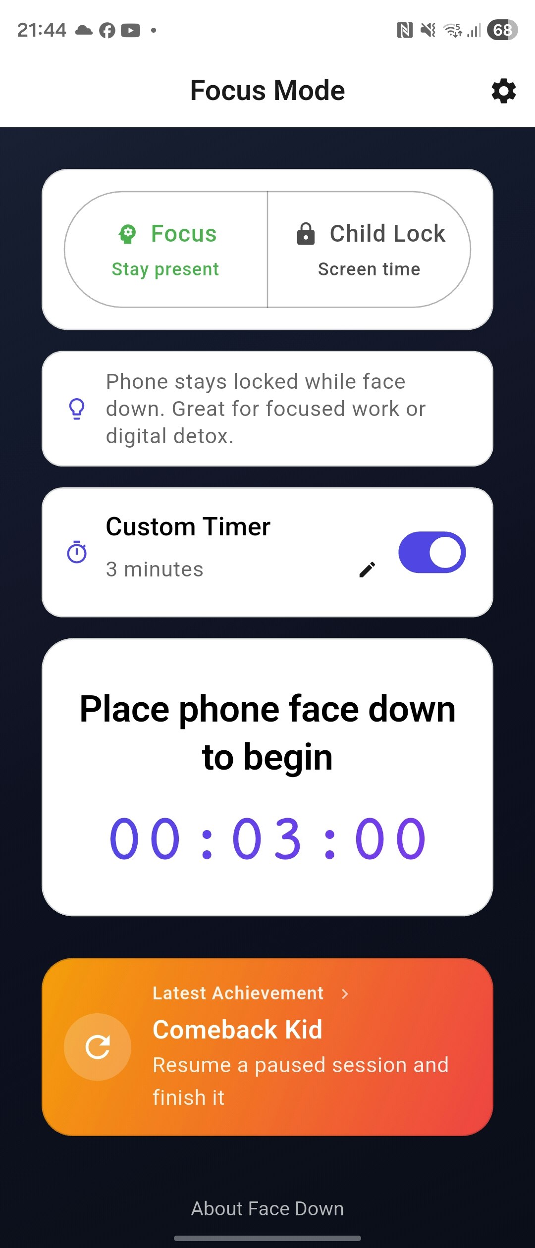 Face Down - Main product screenshot demonstrating key features and user interface