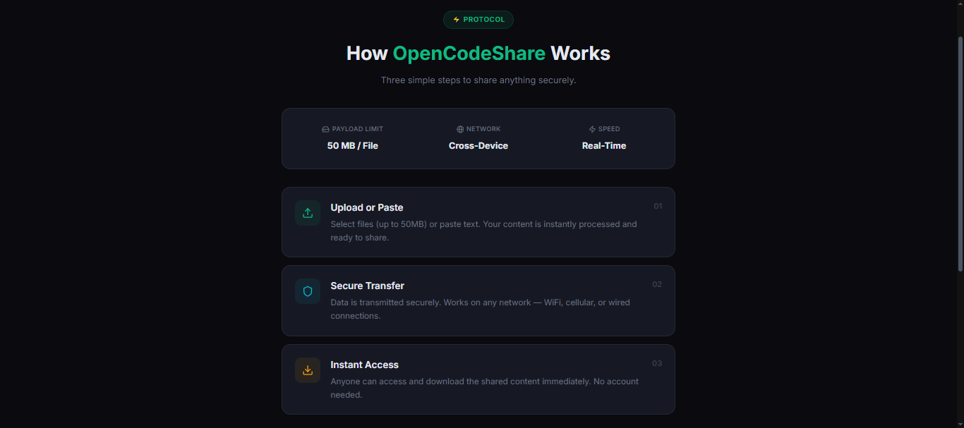 OpenCodeShare - Screenshot 4 showing product features and functionality