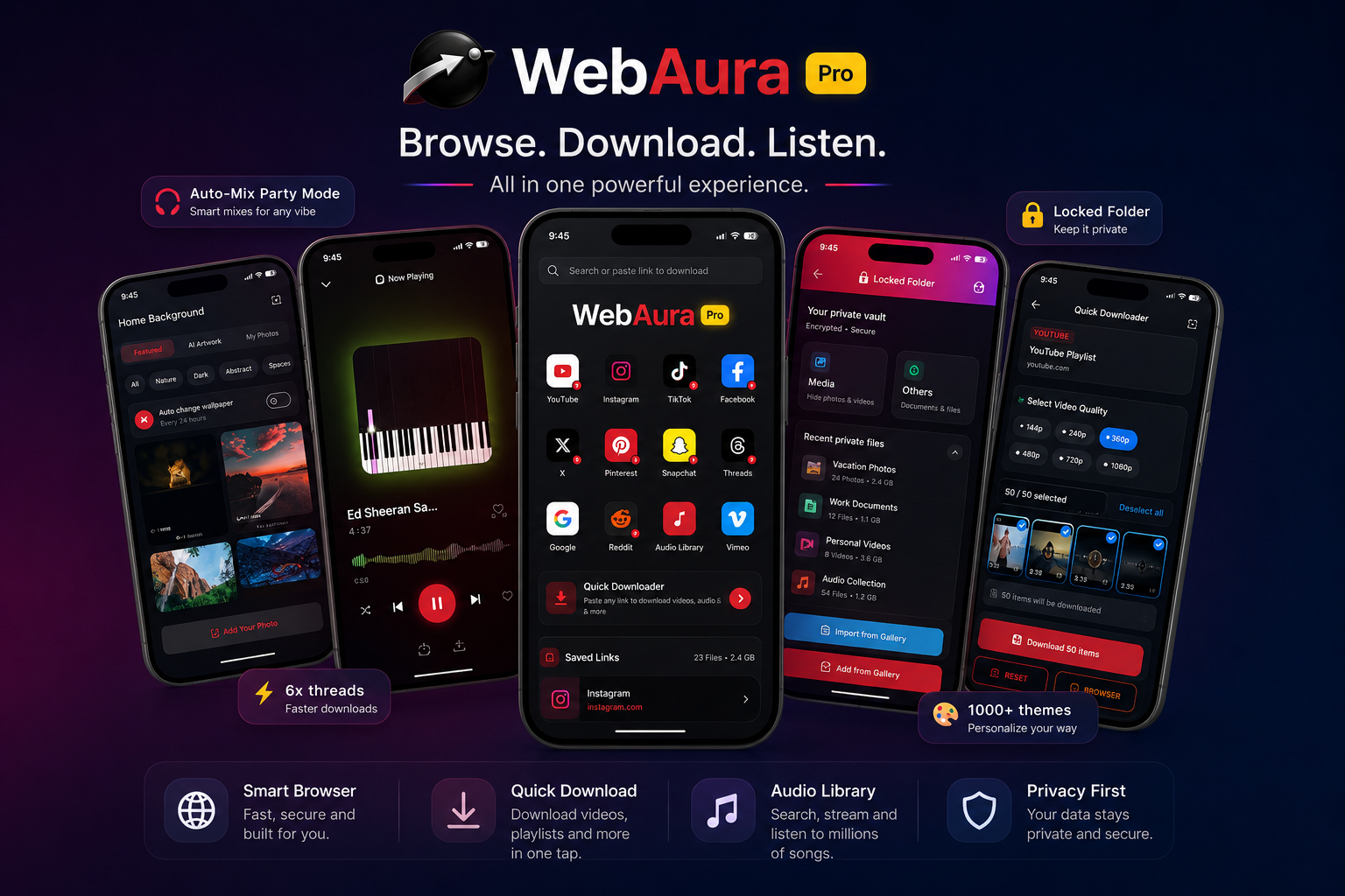 A Private Browser, Downloader& music hub gallery image