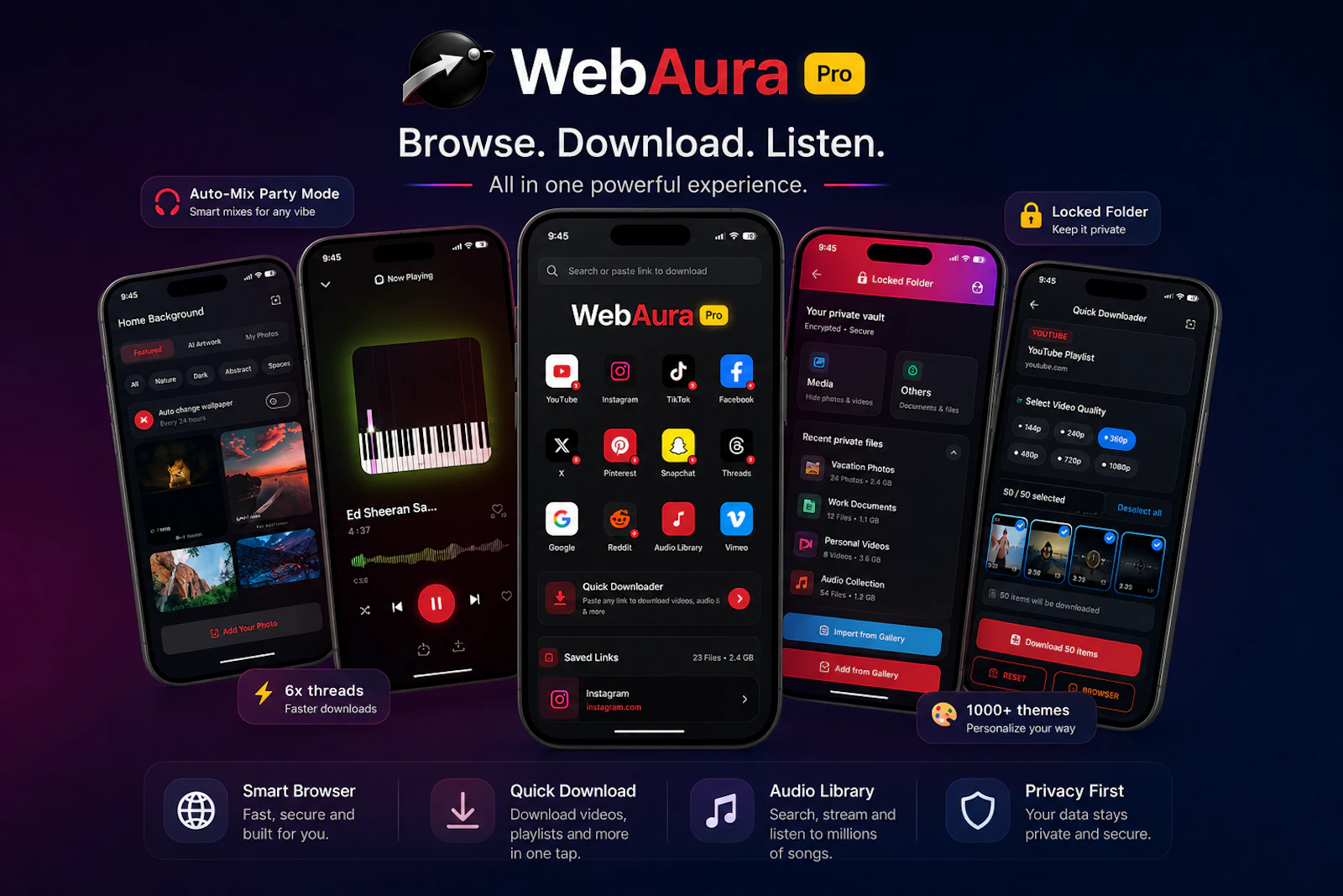 A Private Browser, Downloader& music hub screenshot 2