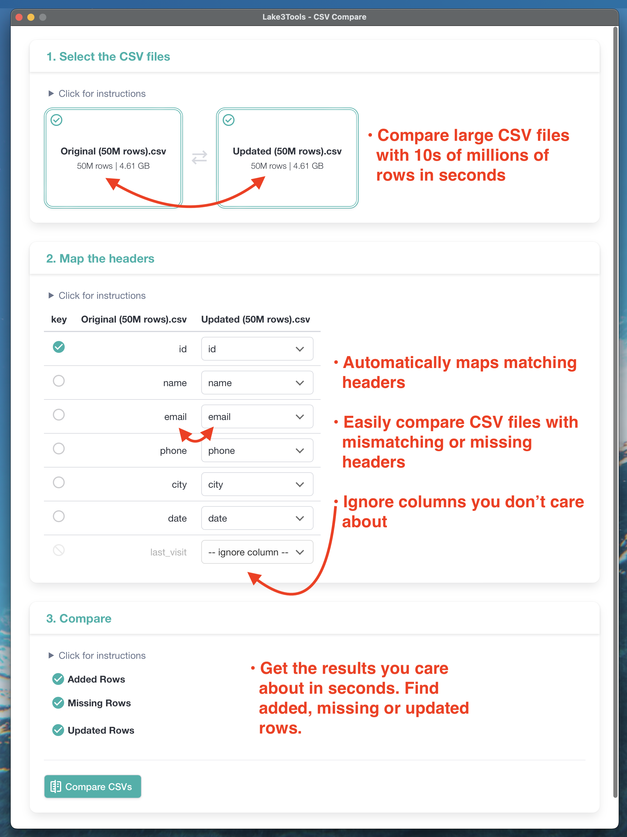Lake3Tools CSV Compare desktop app gallery image