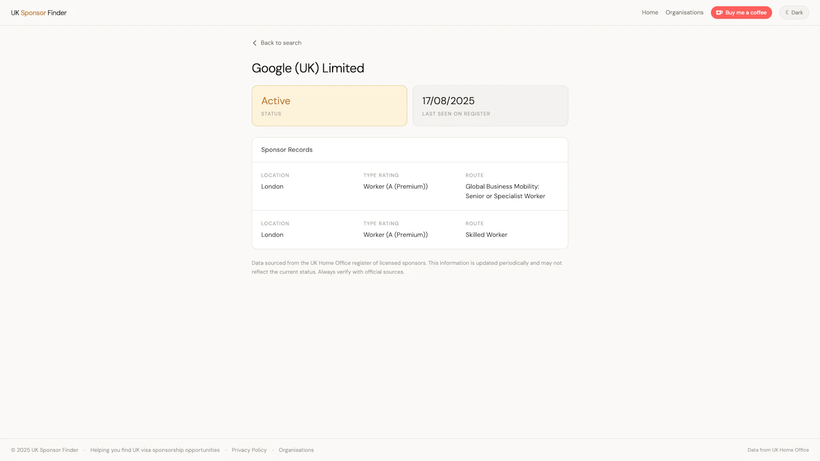 UK Sponsor Finder screenshot 2