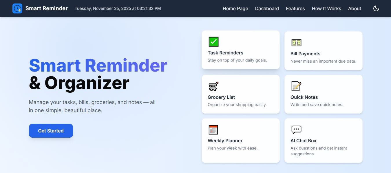 Smart Reminder & Organizer - Main product screenshot demonstrating key features and user interface