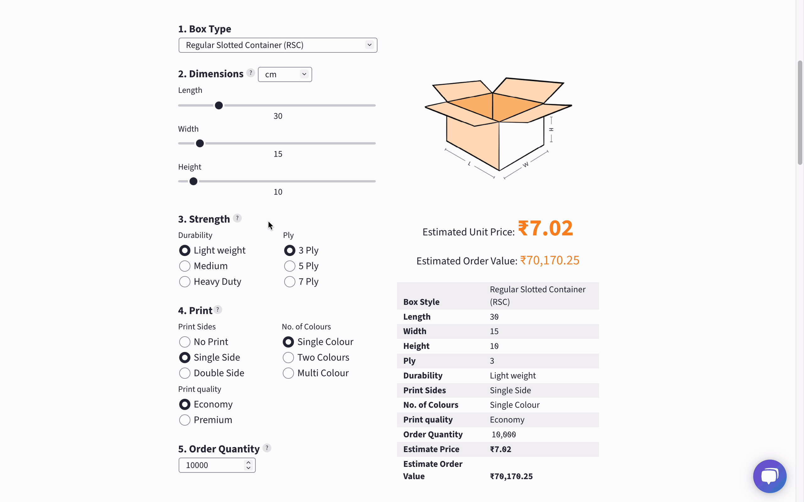 Calculadora de costos de embalaje media 2