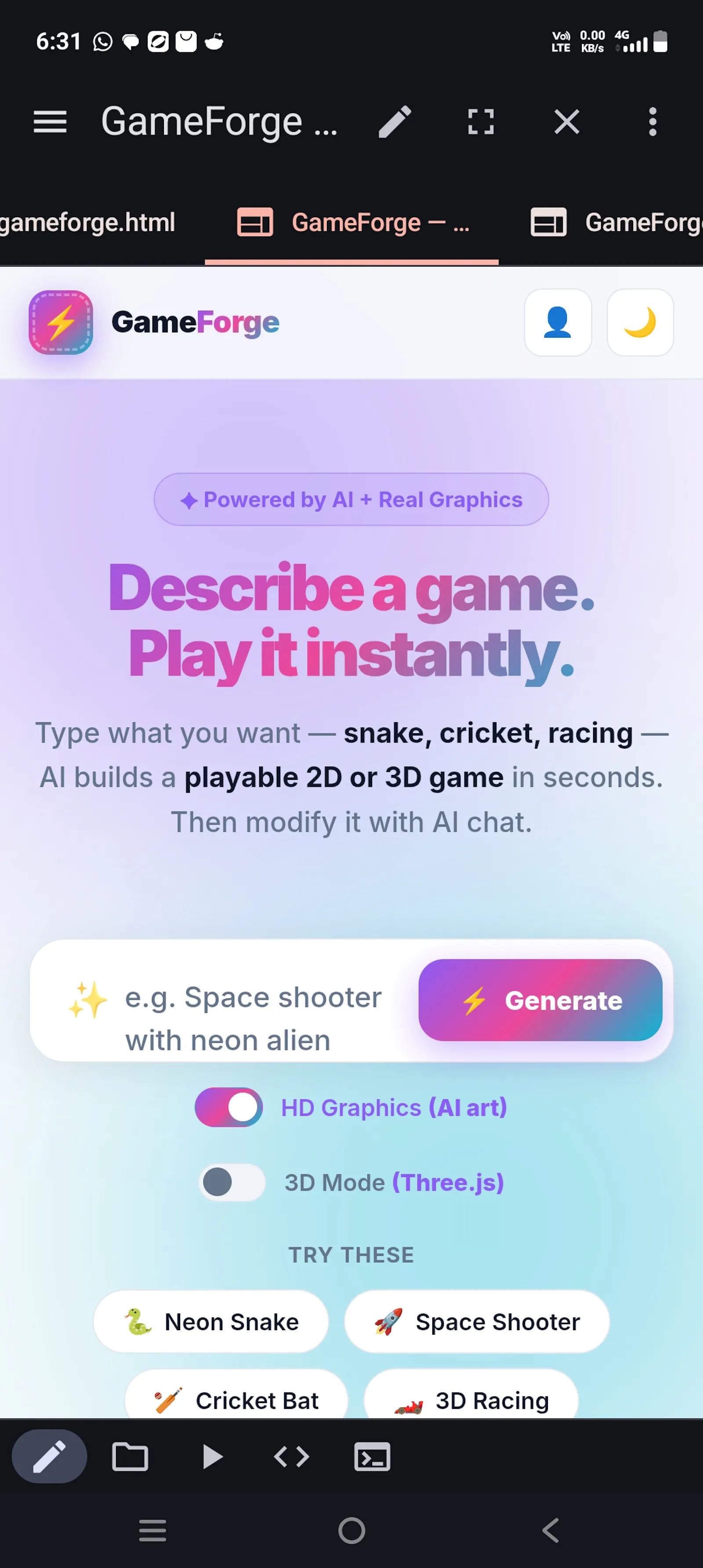 GameForge — Describe. Play. Create. screenshot 10