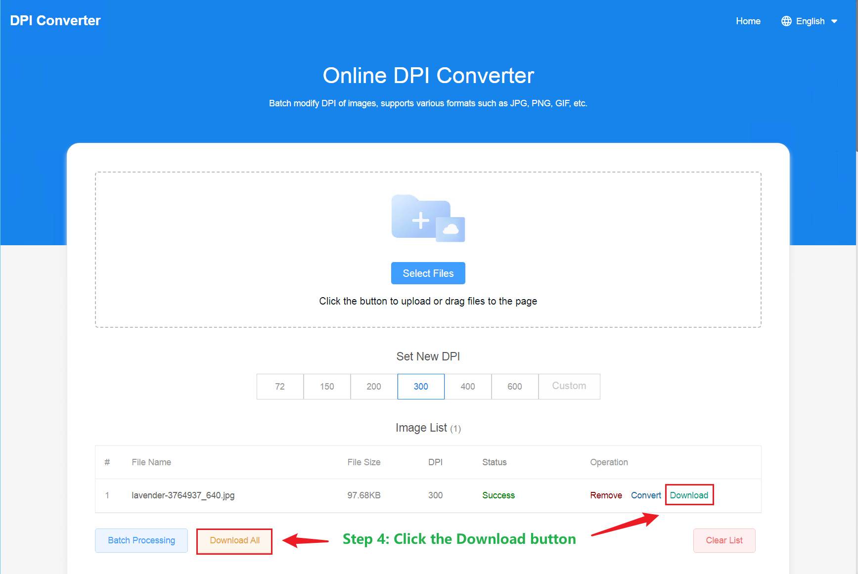 Convertidor DPI en línea - Herramienta en línea para modificar el DPI de imagen por lotes para una mejor calidad media 4