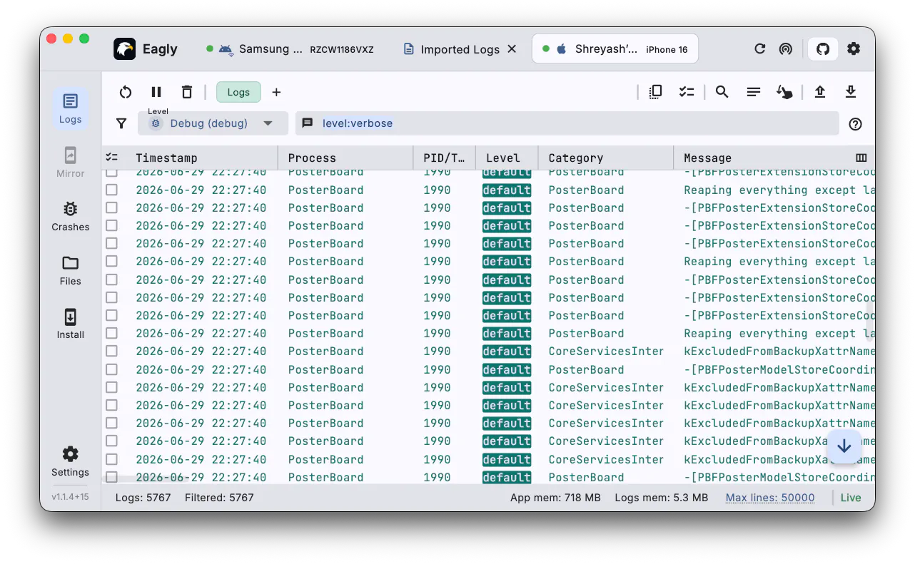 Eagly - Cross Platform Logcat + Console gallery image