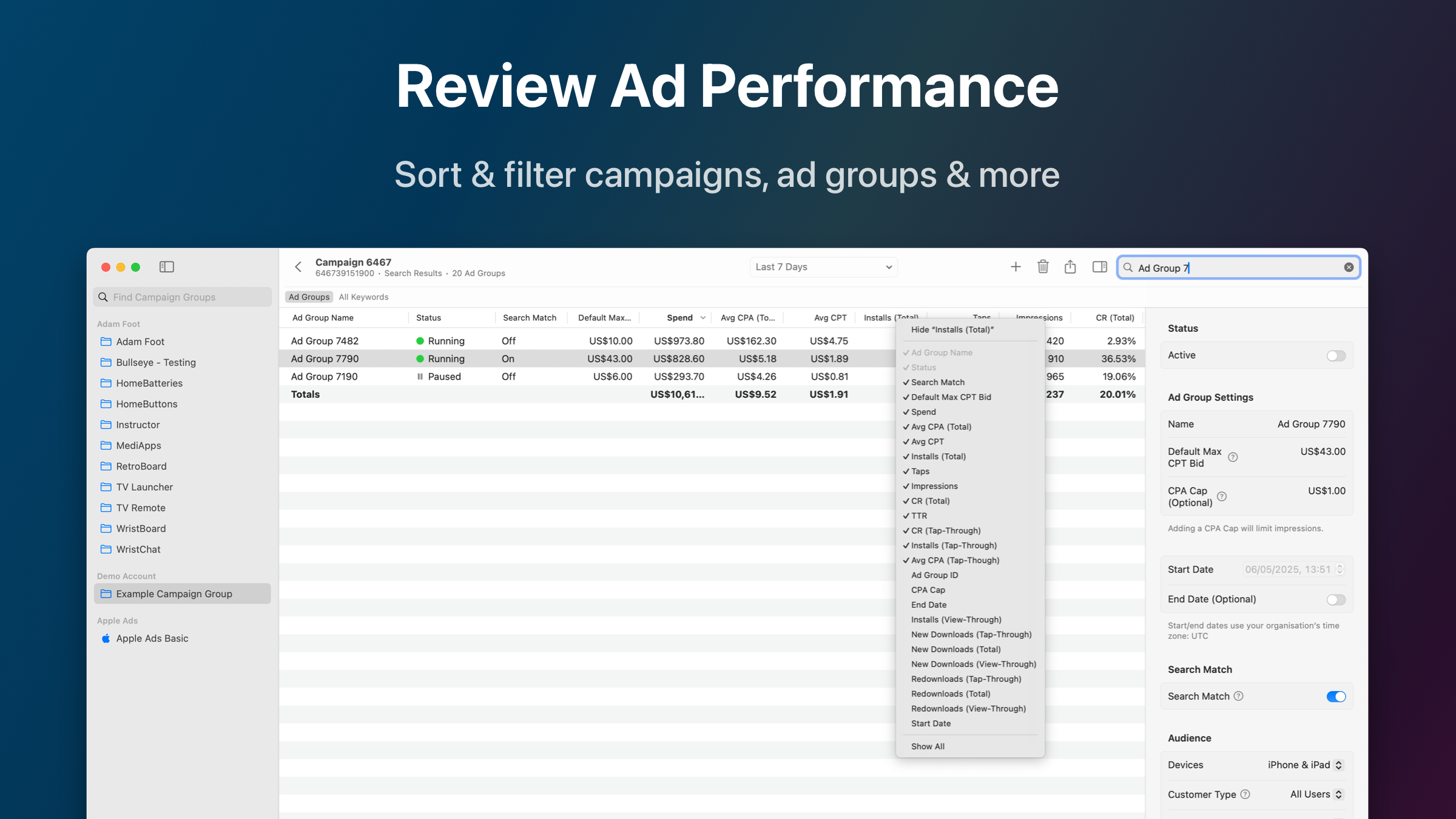 Bullseye - Apple Ads Manager voor Mac - Beheer Apple Search ADS -campagnes, advertentiegroepen en zoekwoorden media 2