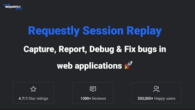 Requestly Session Replays ダッシュボードを示すスクリーンショット。さまざまな Web インタラクションとバグの詳細が示されています。