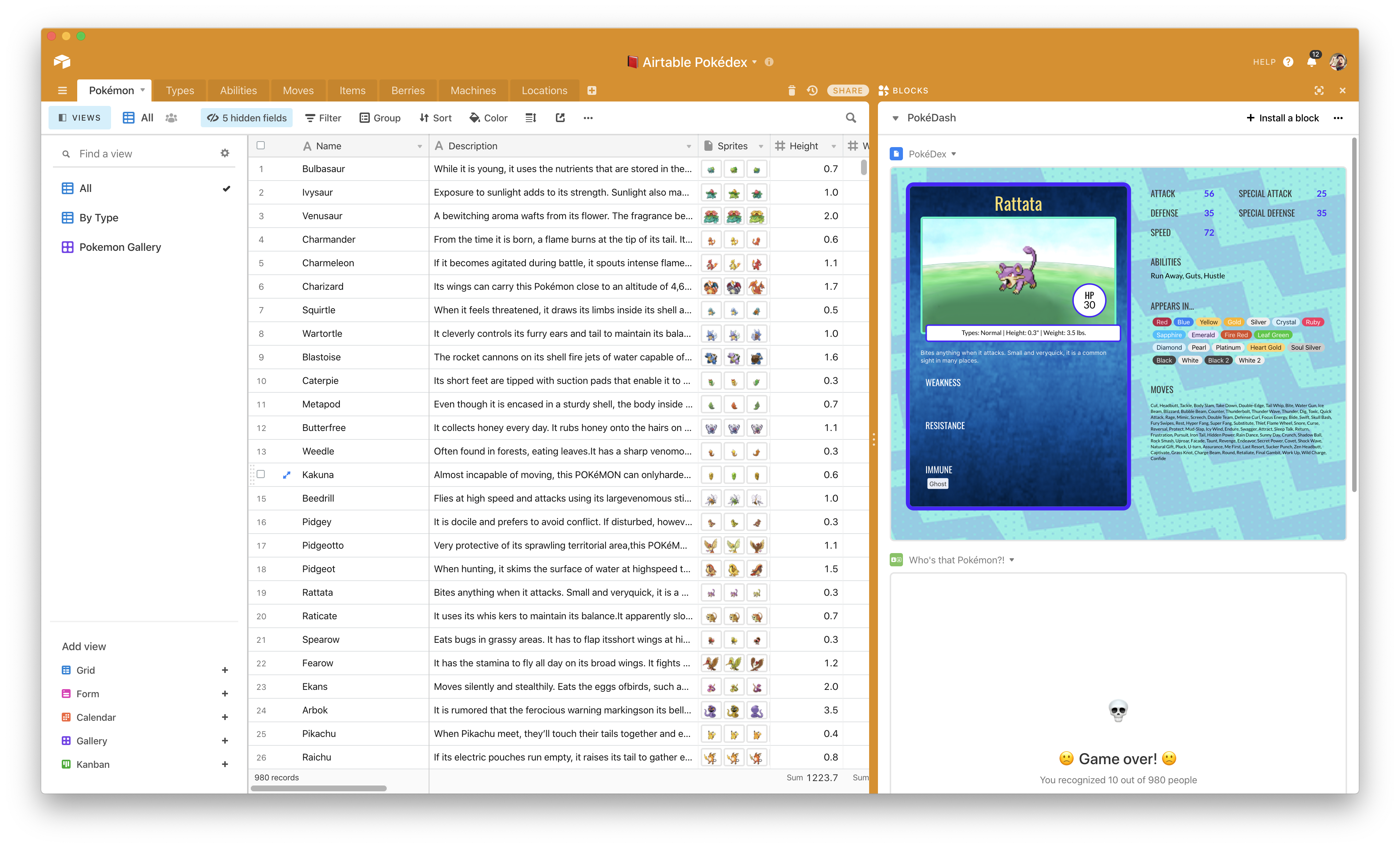 Airtable Pokédex gallery image