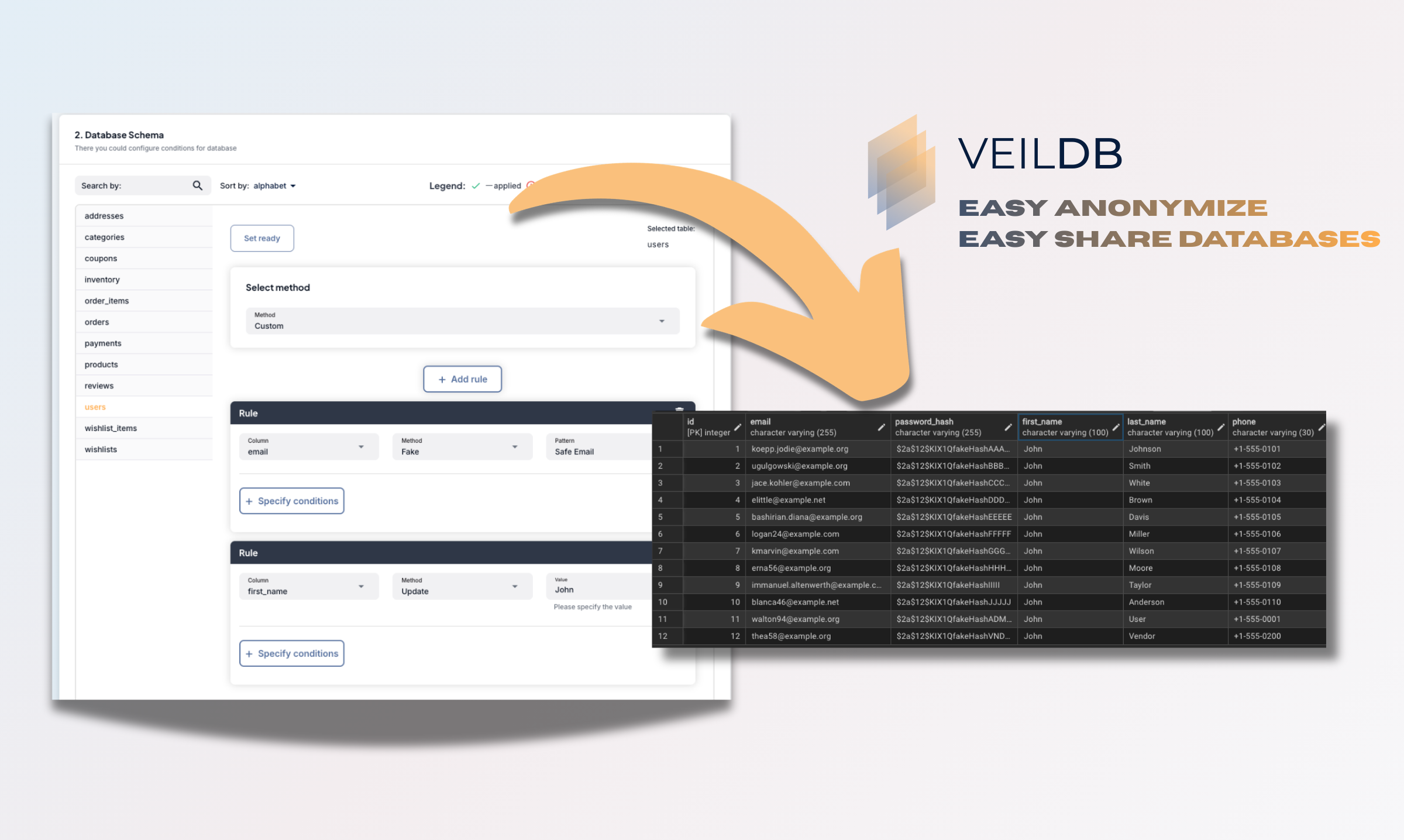 VeilDB - Main product screenshot demonstrating key features and user interface