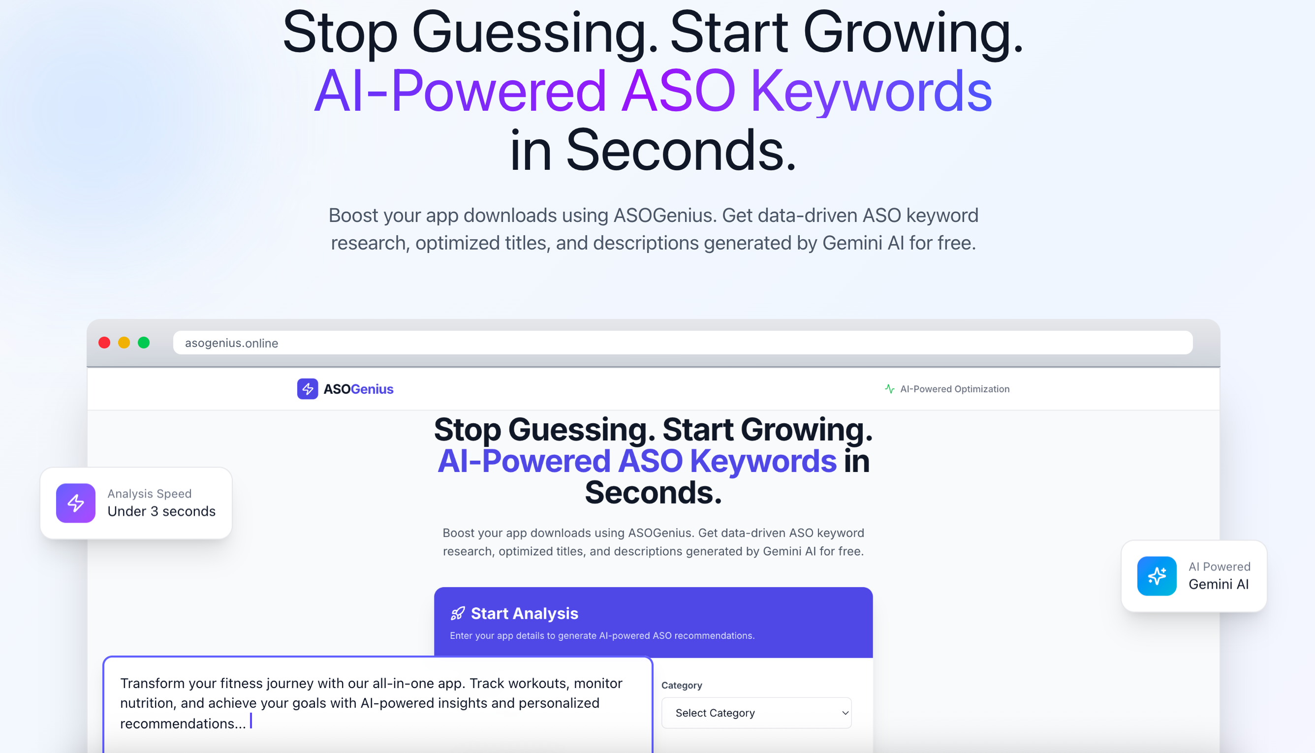 ASOGenius - Main product screenshot demonstrating key features and user interface