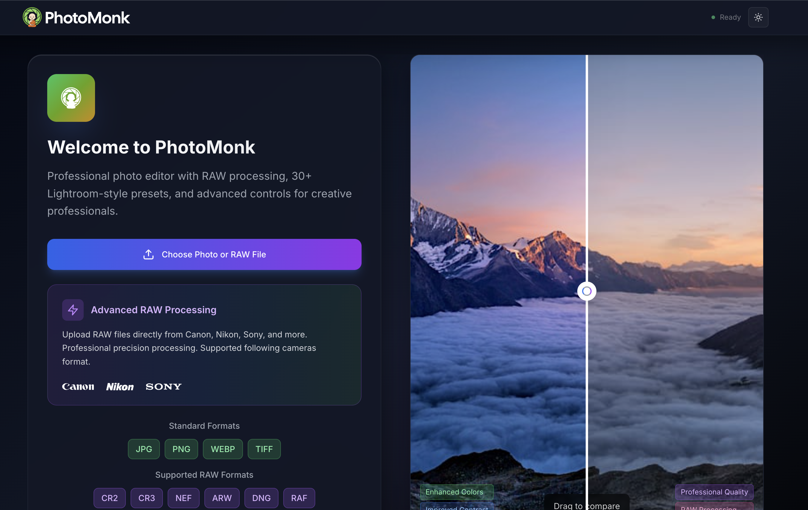 Photomonk - Professionele raw foto -editor online media 1