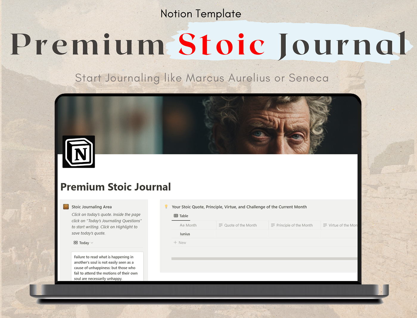 Mídia 1 de Modelo de diário estoico premium - Diário diário como Marcus Aurelius ou Seneca