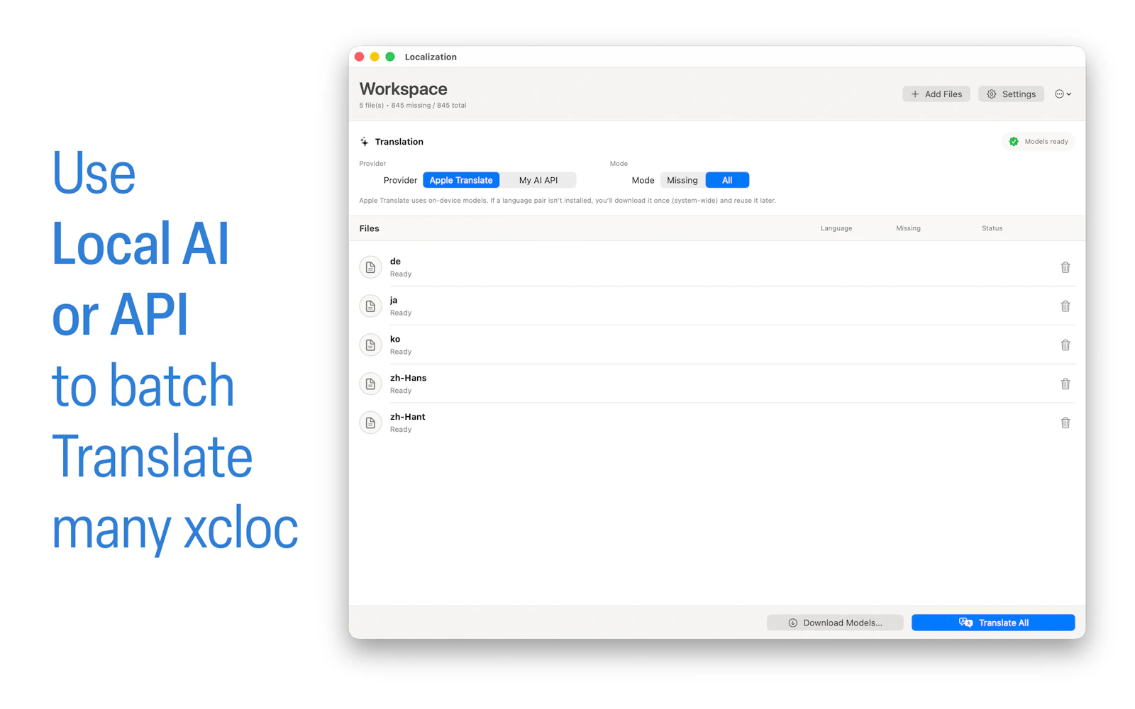 Xcode .xcloc local AI localizer screenshot 3
