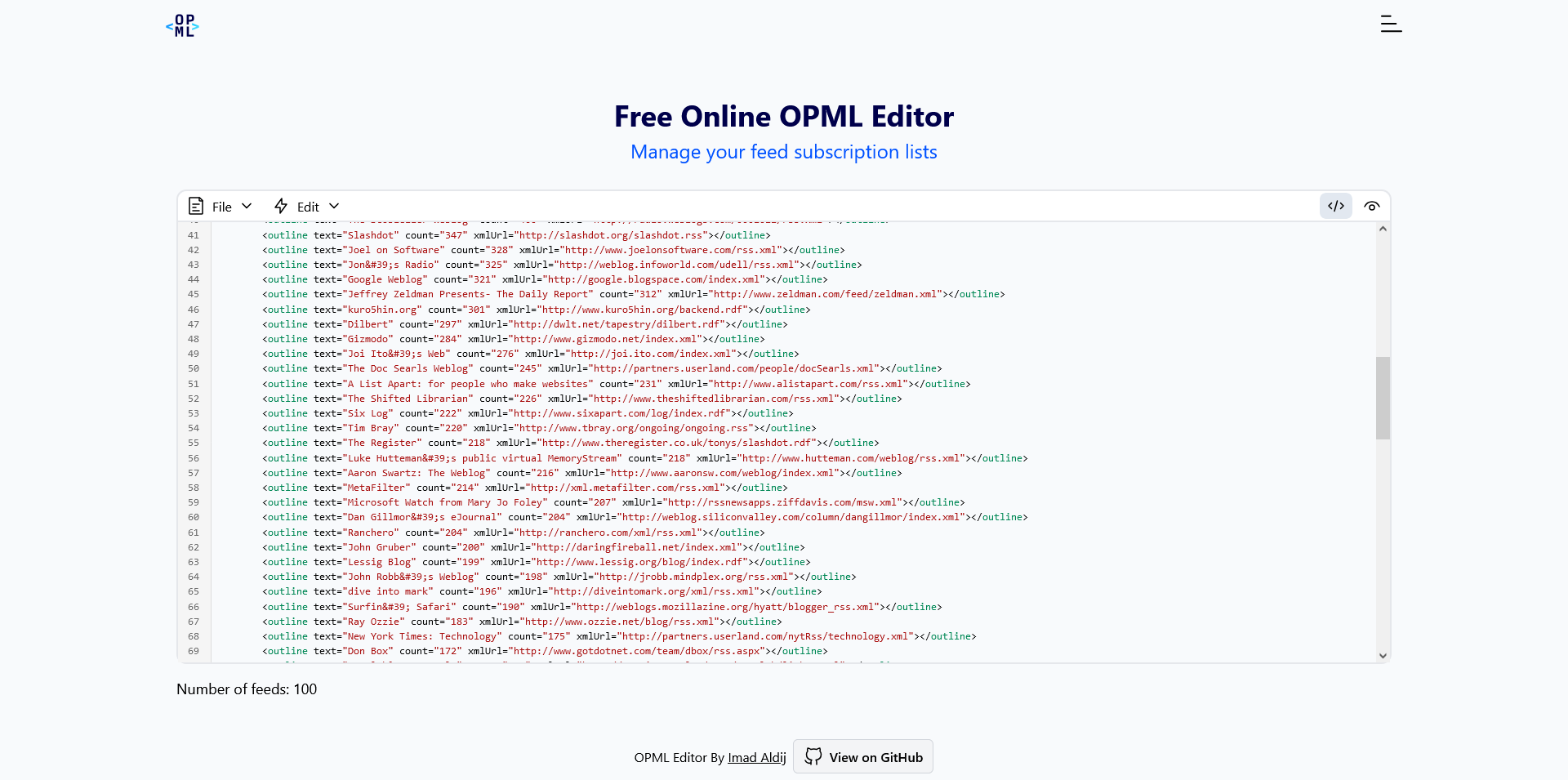 OPML -Editor Medien 3