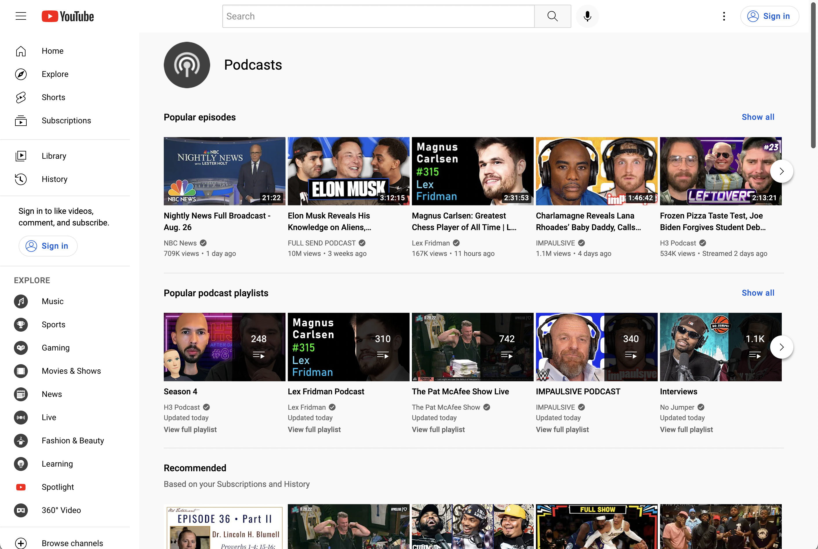 Podcasts do YouTube media 1