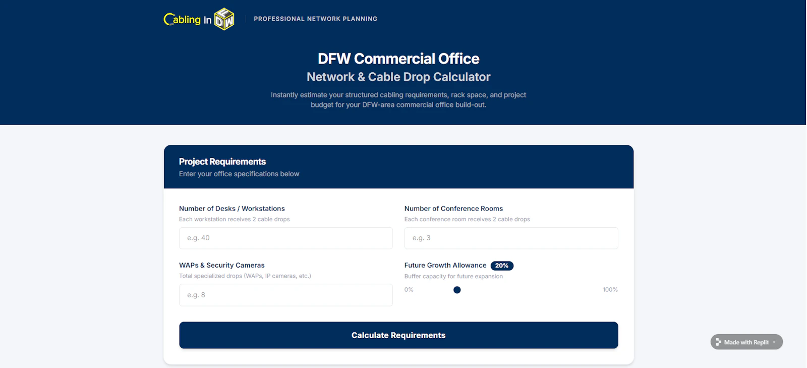 DFW Office Network & Cable Calculator screenshot 1