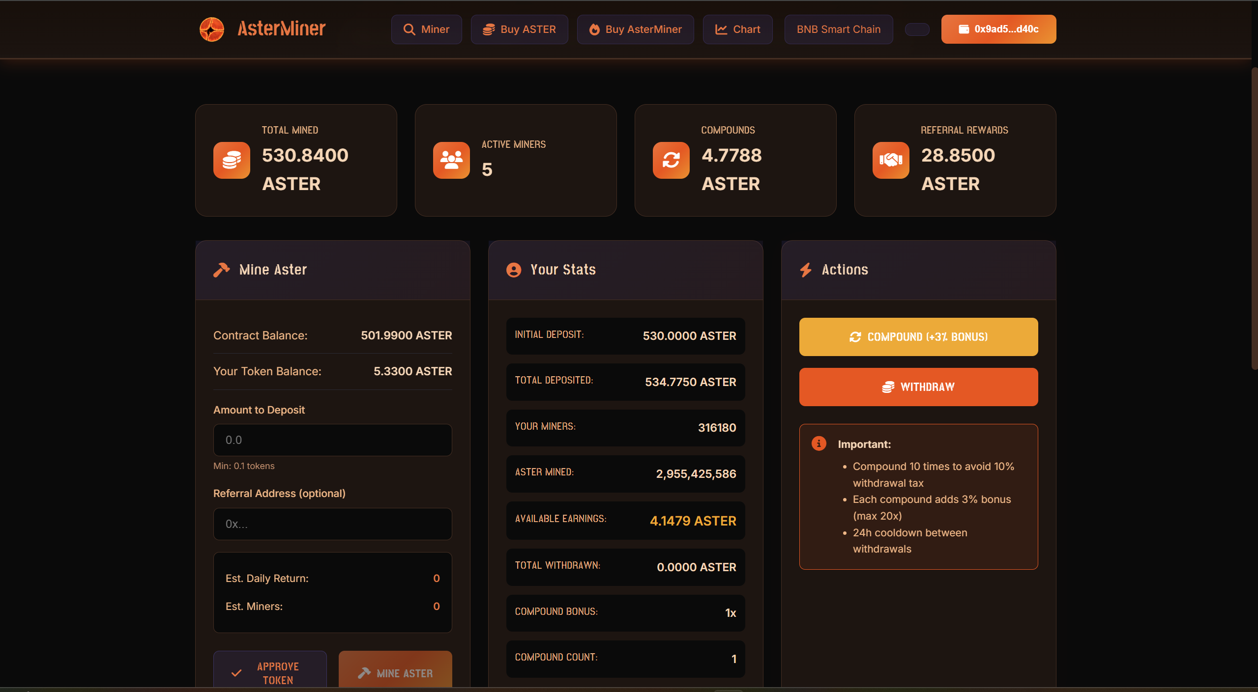 Média Asterner ⛏️ le mien à gagner sur BSC - Mine Aster, maximiser les rendements 2
