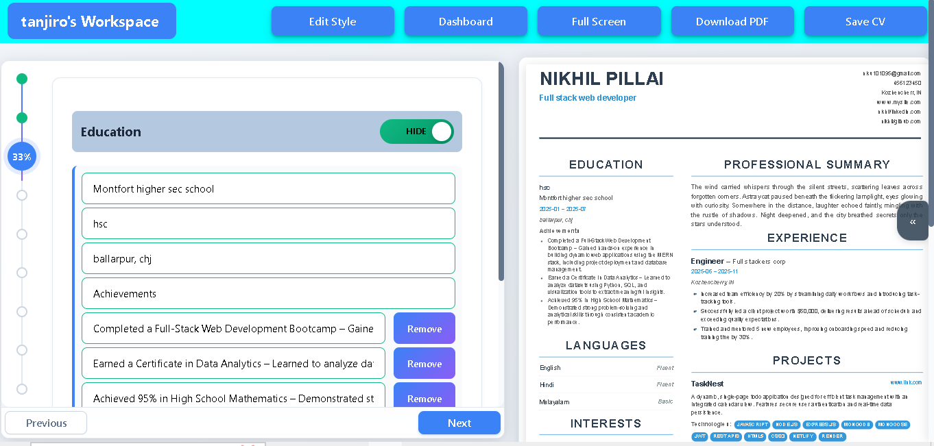 ResumeBaker - Main product screenshot demonstrating key features and user interface
