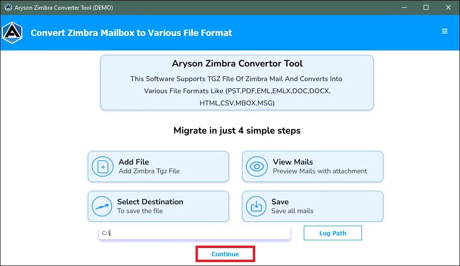 Aryson Zimbra 변환기 도구 - Zimbra TGZ 파일을 쉽게 PST로 변환하는 최고의 도구 미디어 1