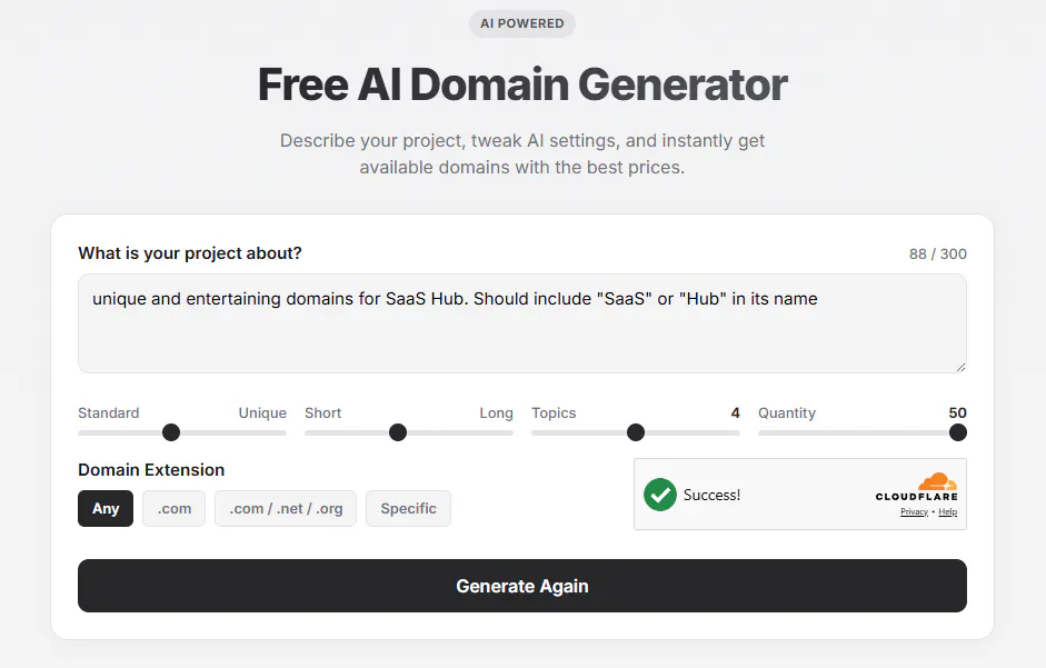 Free AI Domain Generator のプロダクトバナー