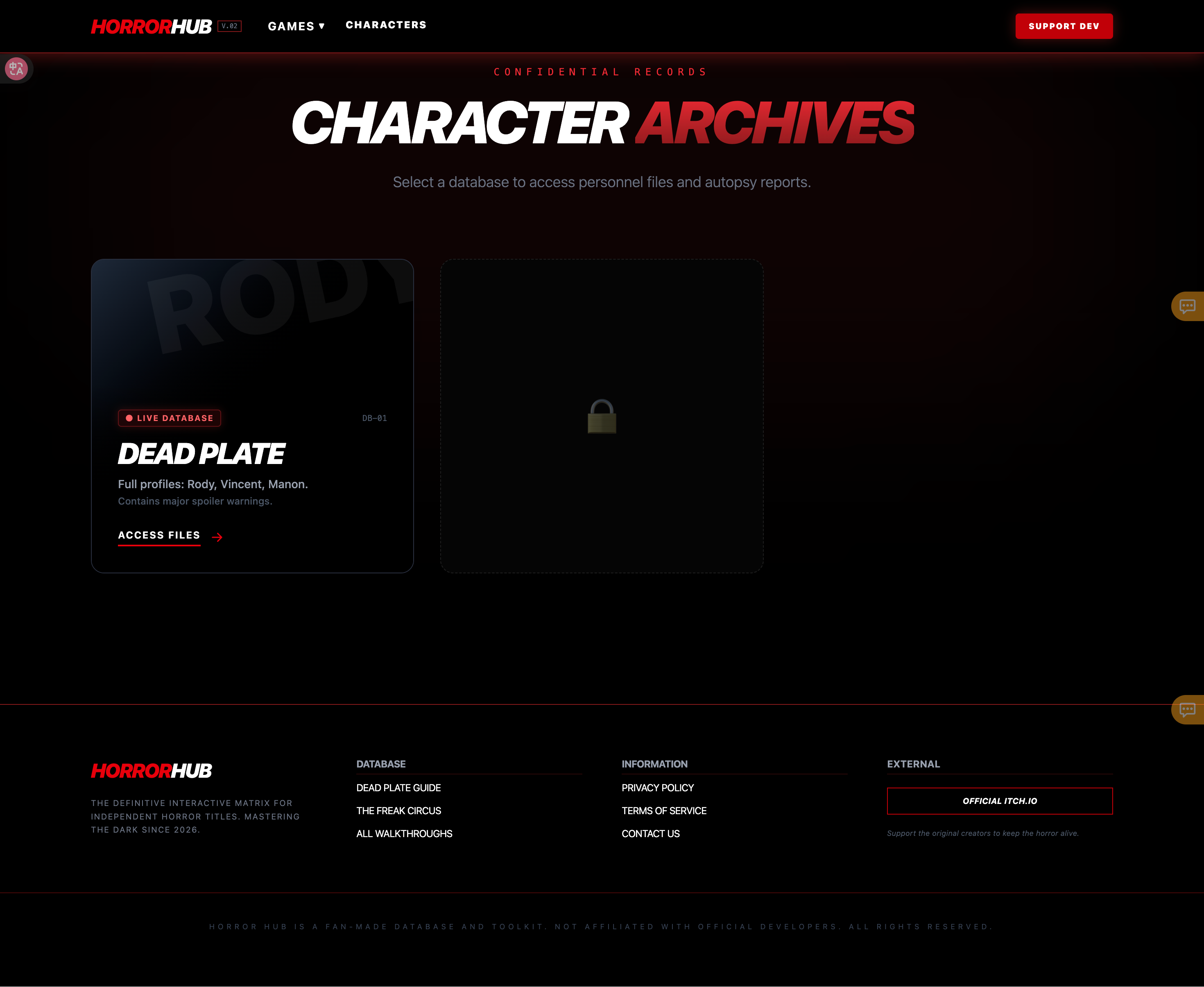 HorrorHub: Dead Plate Matrix - Main product screenshot demonstrating key features and user interface