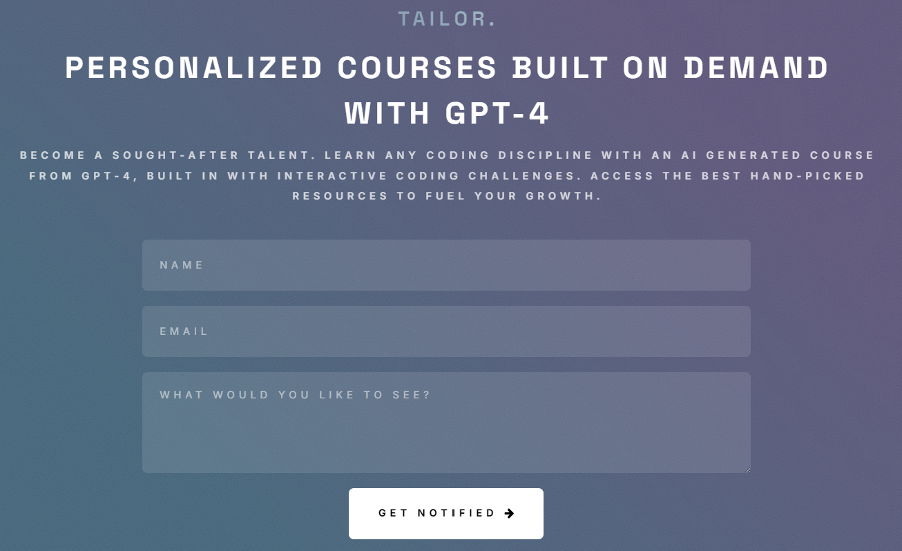 Média Tailor que vous avez - Cours de codage personnalisés gratuits construits sur GPT-4. 1