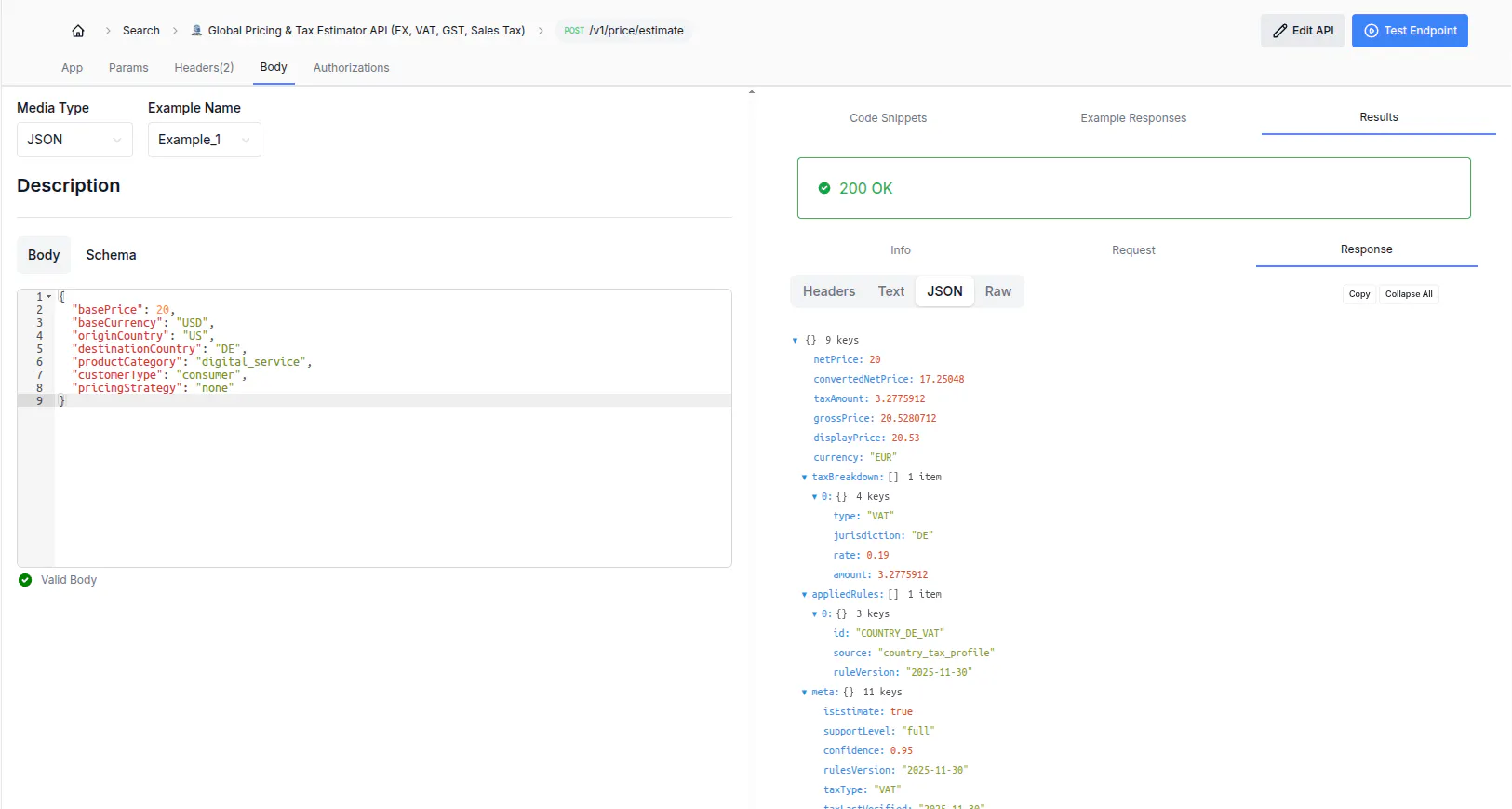 Global Pricing & Tax Estimator API gallery image