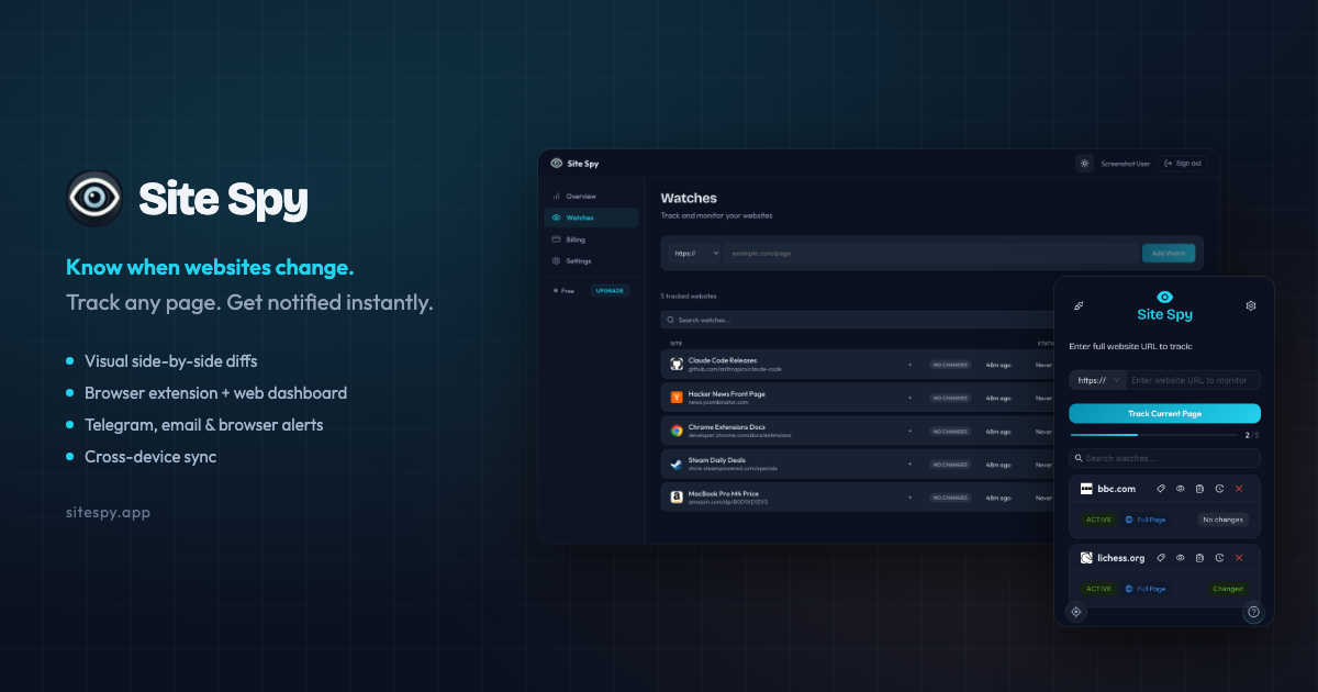 Site Spy - Main product screenshot demonstrating key features and user interface