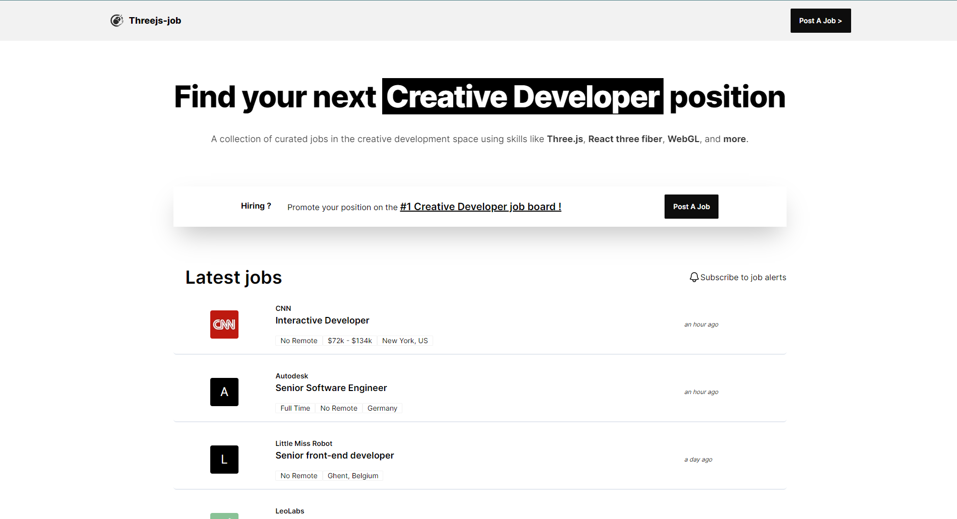 Mídia 2 de threejs-job.com - Um quadro de empregos para desenvolvedor criativo.