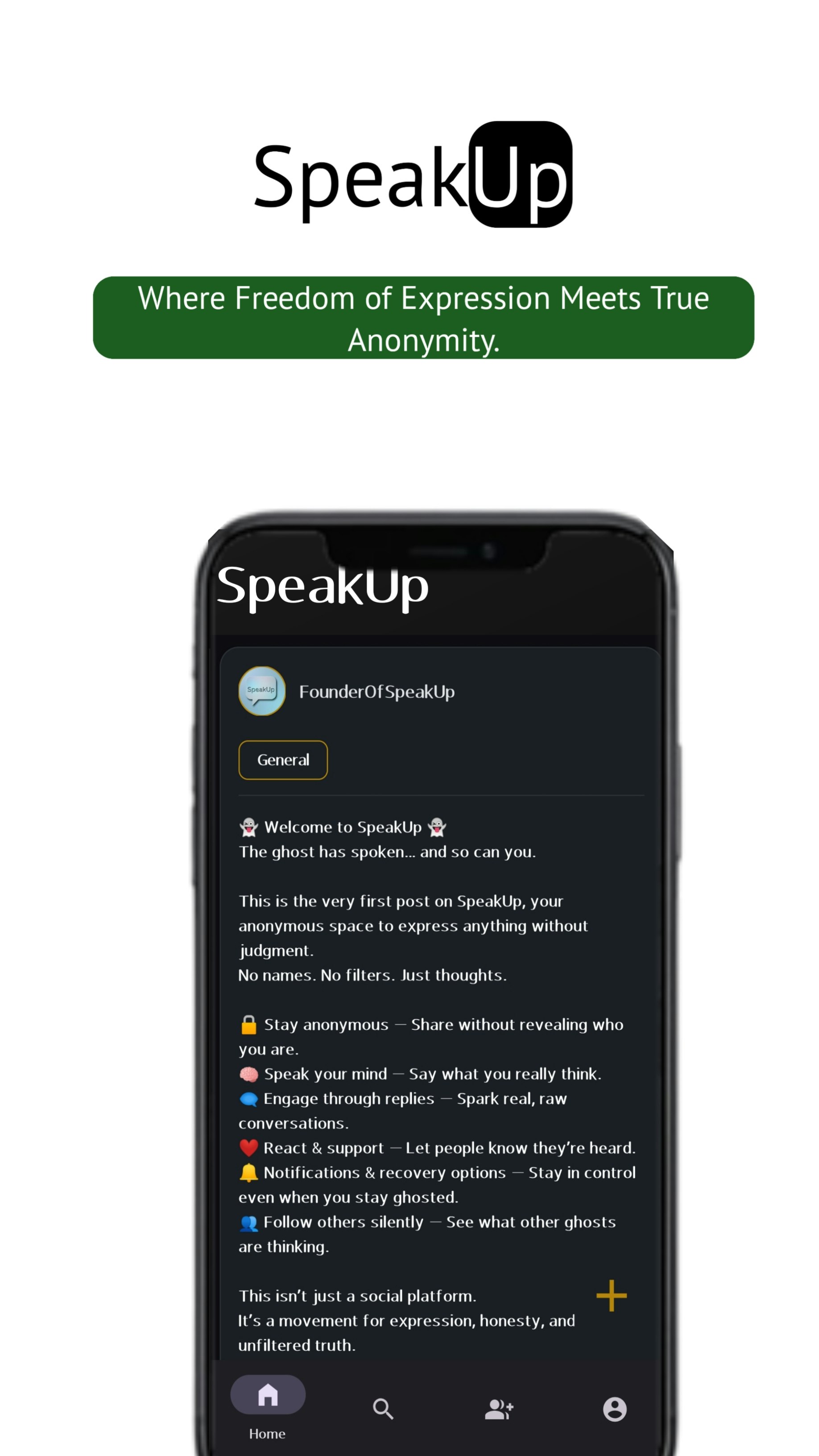 Speak Up - Speak your mind, not your name. 100% anonymous social app media 1